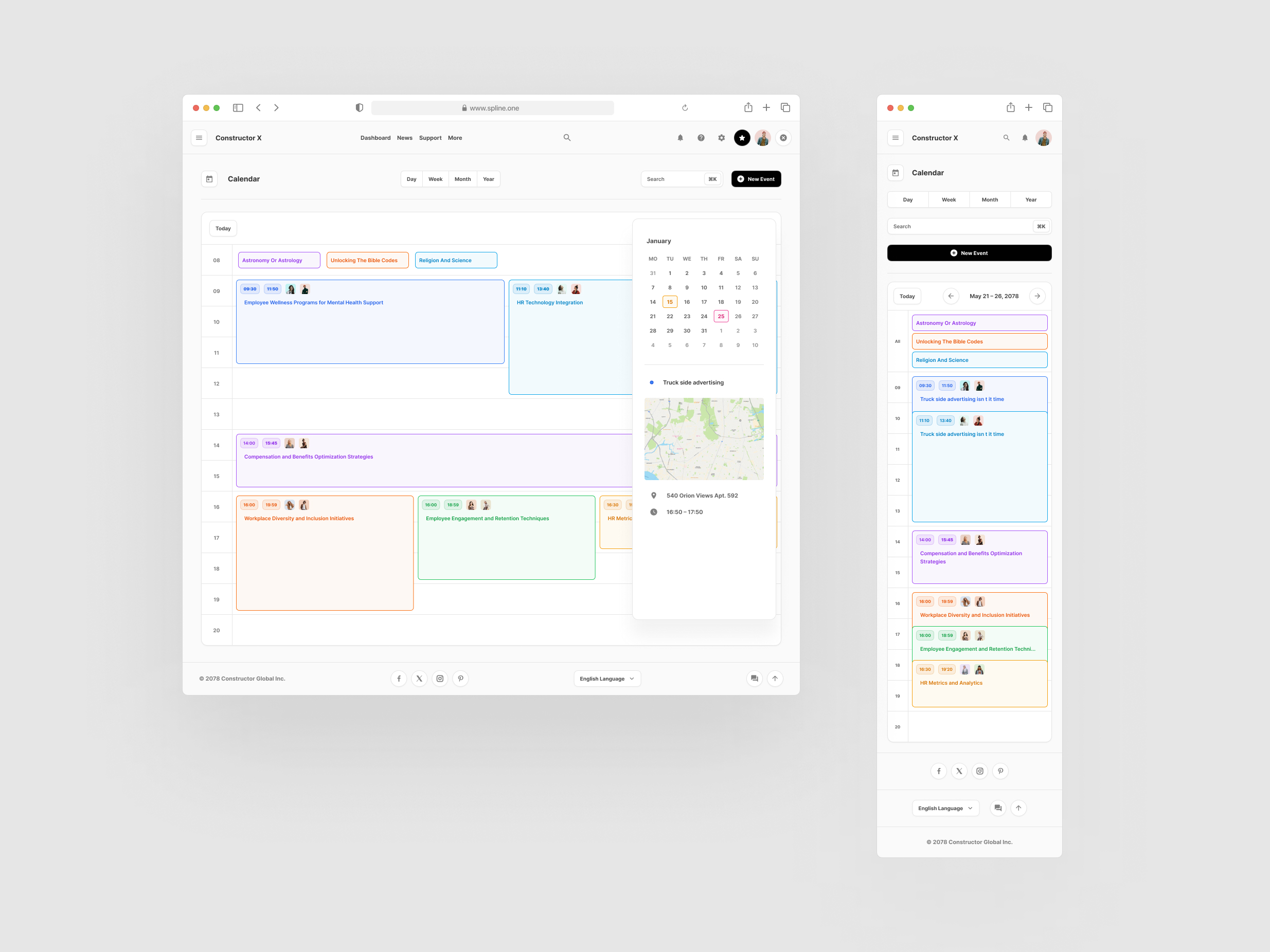 Day Calendar Dashboard for Figma for Free. Constructor X for Figma
