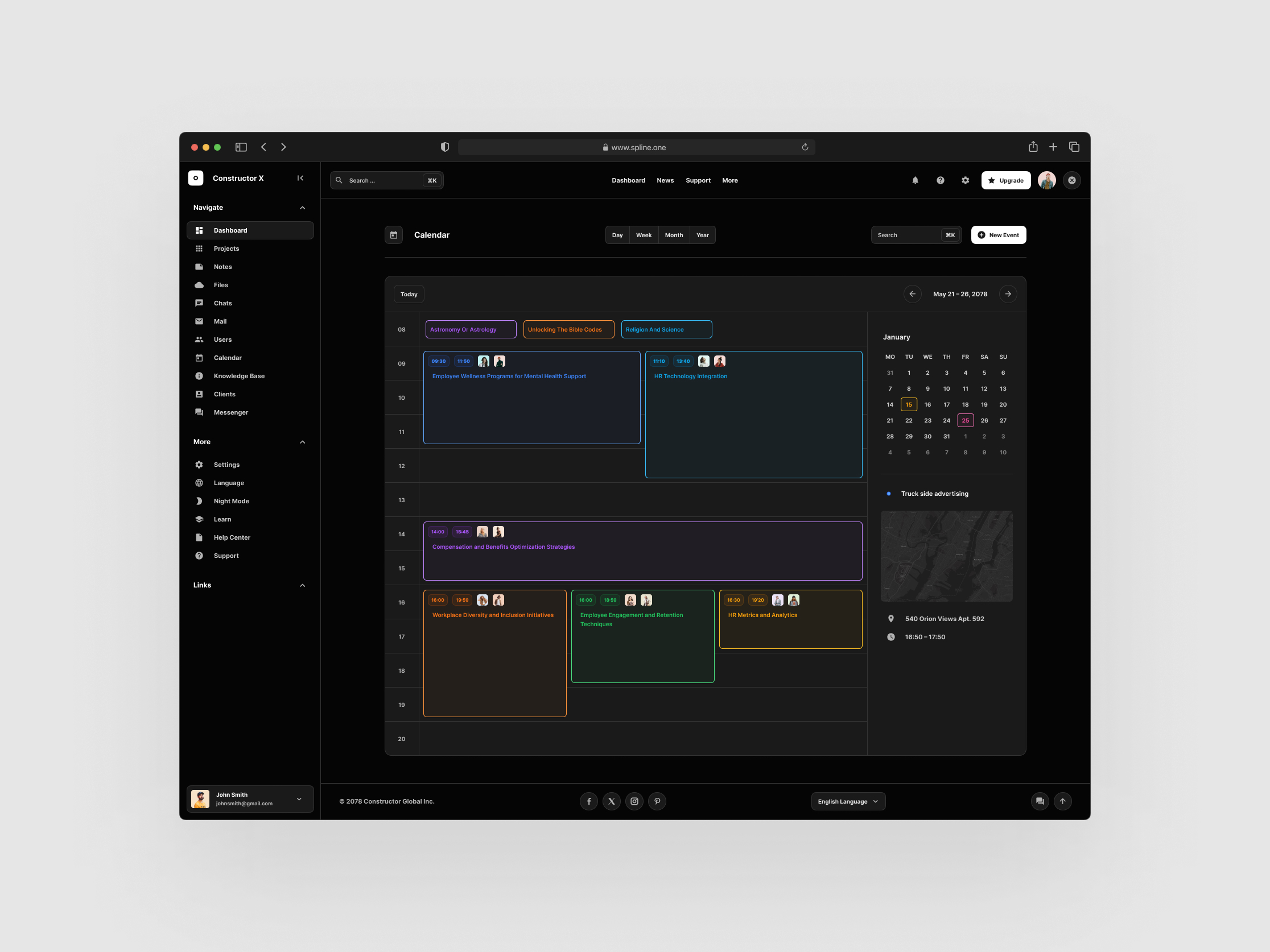 Day Calendar Dashboard for Figma for Free. Constructor X for Figma
