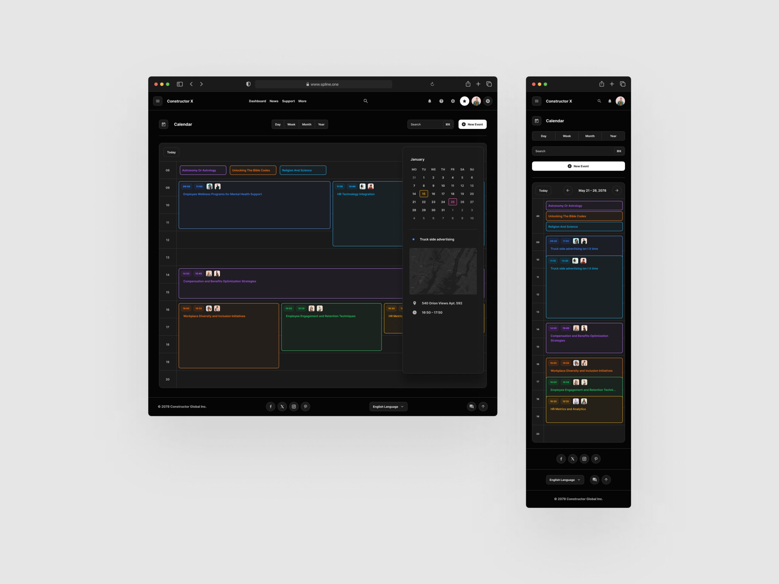 Day Calendar Dashboard for Figma for Free. Constructor X for Figma
